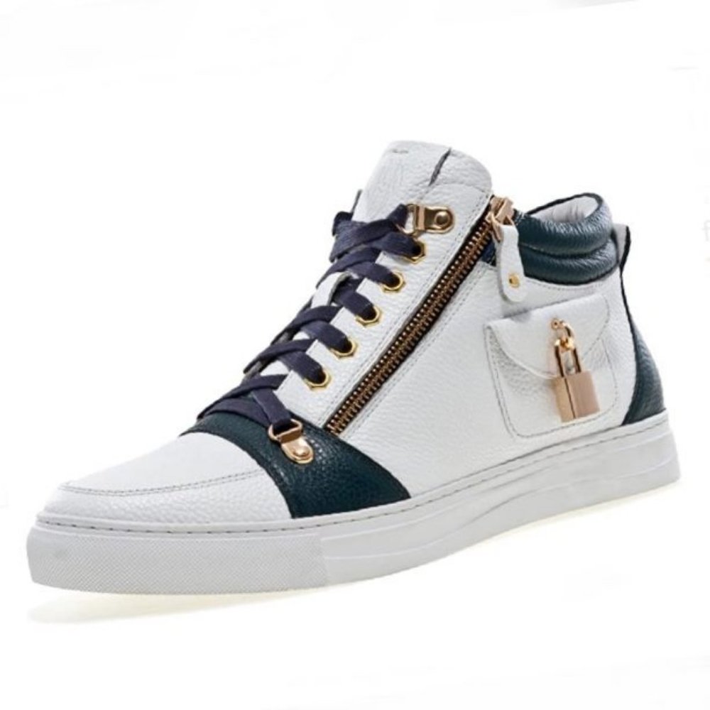 Men's J75 by Jump Zappa White | Navy Blue Mid Top Sneakers